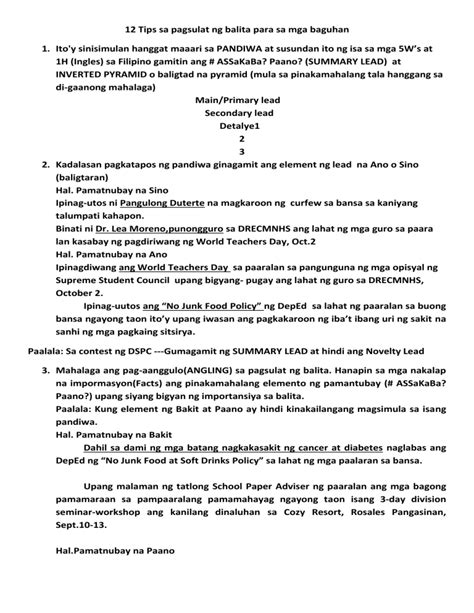 paano gumawa ng balita example|MGA DETALYE NG ULAT O BALITA AT PAGSULAT .